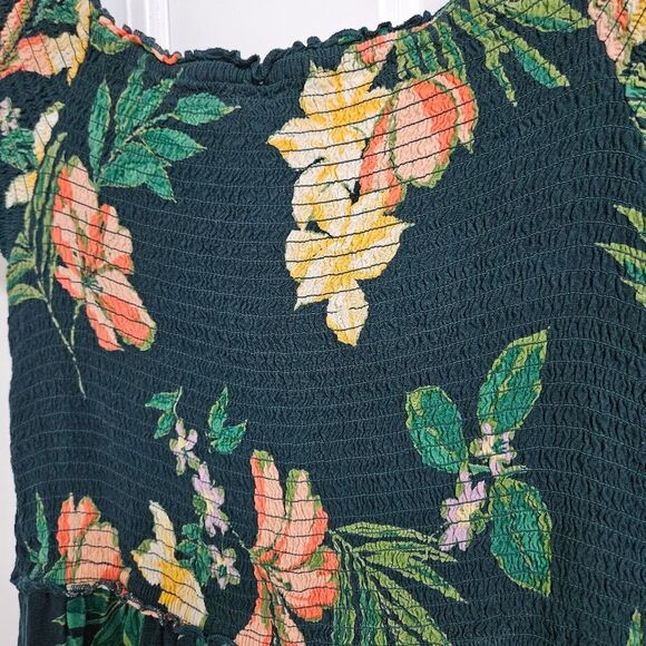 Patrons of Peace Tropical Jumpsuit Women's Med Green Smocked Top Cropped Rayon* - Picture 9 of 10